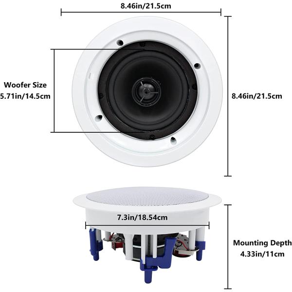 Herdio 5.25 Inch Bluetooth Ceiling Speakers Home Recessed Speaker System 300 Watts Perfect for Humid，Kitchen，Bedroom，Bathroom，Covered Patio (A Pair)
