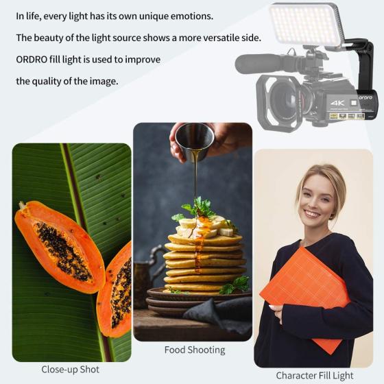ORDRO 4K Camcorder Video Camera AC3 1080P 60FPS Vlog Camera IR Night Vision WiFi Camcorder with Microphone， Wide Angle Lens， LED Video Light， Handheld Holder， Storage Case and 64GB SD Card