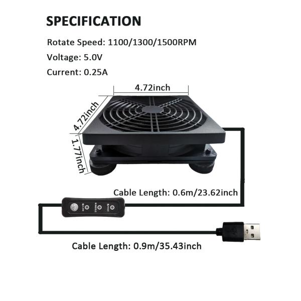 Upgraded 120mm 5V USB Powered PC Router Fan with Speed Controller High Airflow Cooling Fan for Router Modem Receiver DVR Playstation TV Box and Other Electronics