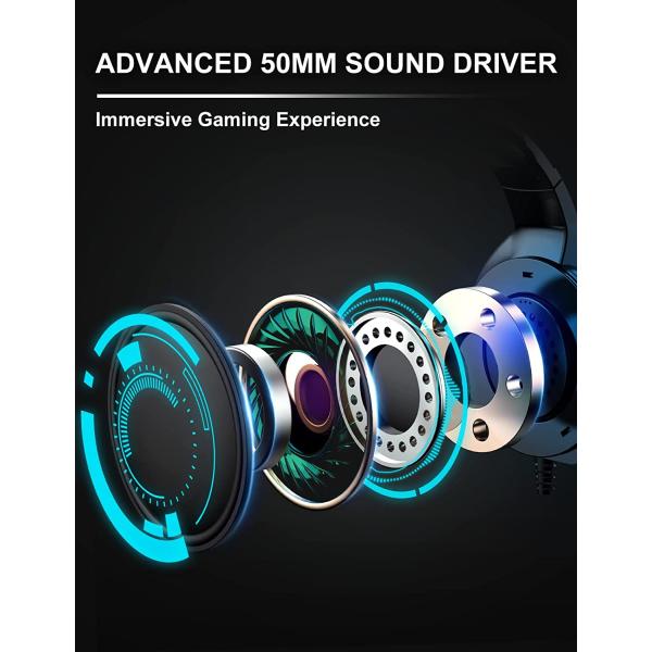 ZIUMIER Gaming Headset with Microphone， Compatible with PS4 PS5 Xbox One PC Laptop， Over-Ear Headphones with LED RGB Light， Noise Canceling Mic， 7.1 Stereo Surround Sound