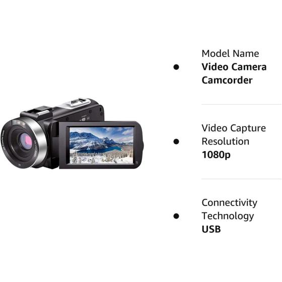 Video Camera Camcorder Full HD 1080P 30FPS 24.0 MP IR Night Vision Vlogging Camera Recorder 3.0 Inch IPS Screen 16X Zoom Camcorders Remote Control with 2 Batteries