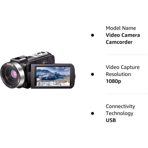 Video Camera Camcorder Full HD 1080P 30FPS 24.0 MP IR Night Vision Vlogging Camera Recorder 3.0 Inch IPS Screen 16X Zoom Camcorders Remote Control with 2 Batteries