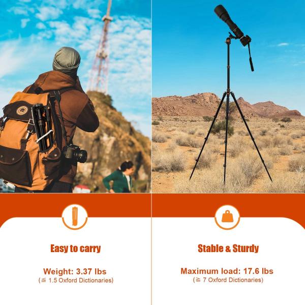 PHOPIK 77" Camera Tripod，Travel Tripod for DSLR，Professional Tripod with 360 Degree Ball Head，Camera Tripods &amp; Monopods with Carry Bag for Camera， Ipad，Phone，Lightweight Load up to 17.6 Pounds
