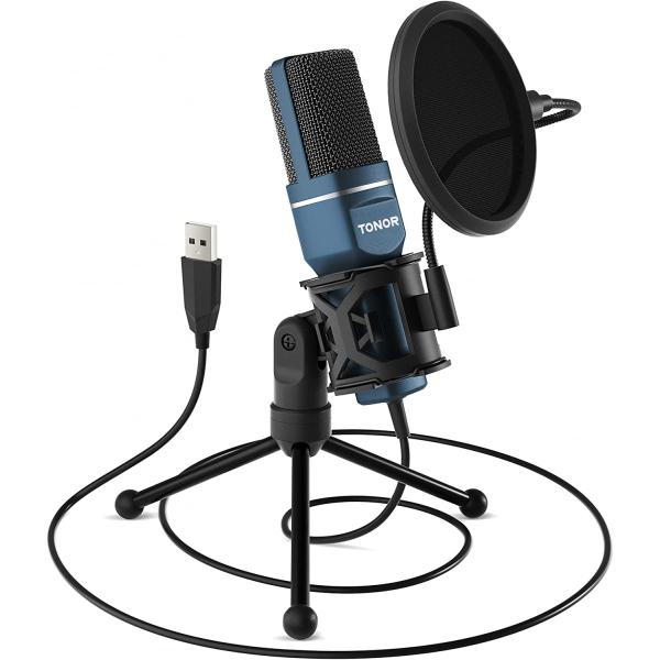 TONOR USB Microphone， Computer Cardioid Condenser PC Gaming Mic with Tripod Stand &amp; Pop Filter for Streaming， Podcasting， Vocal Recording， Compatible with Laptop Desktop Windows Computer， TC-777