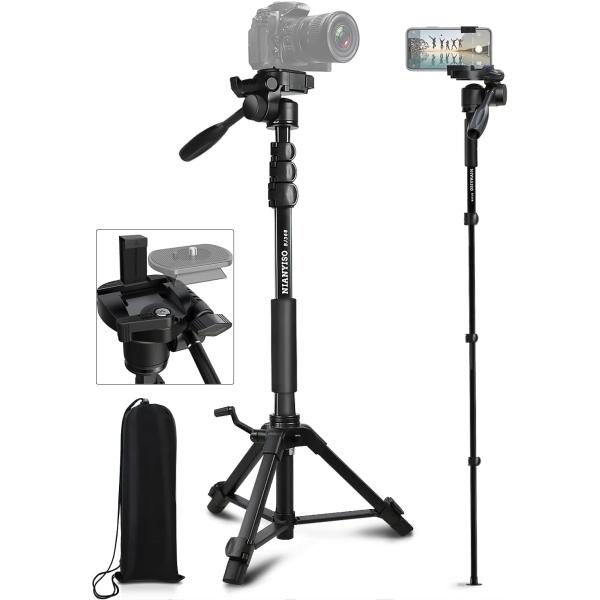 Camera Tripod 69 Inch， Patented 3-Way Swivel Portable Phone Tripod Professional Aluminum Alloy Travel Phone Camera Stand Monopod for Canon Nikon GoPro DSLR， DV Video Camcorder， Smartphone