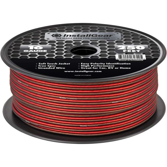 InstallGear 16 Gauge AWG Speaker Wire True Spec and Soft Touch Cable Wire (100ft Red/Black) | for Car Speakers， Stereos， Home Theater Speakers， Surround Sound， Radio | 16 Gauge Wire/Speaker Cable
