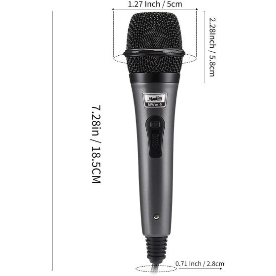 Moukey Dynamic Microphone， Karaoke Microphone with 13 ft Cable， Metal Handheld Cardioid Wired Mic， Microphone for Singing/Stage/Christmas Party， Compatible w/Karaoke Machine/PA System/Amp/Mixer， Grey