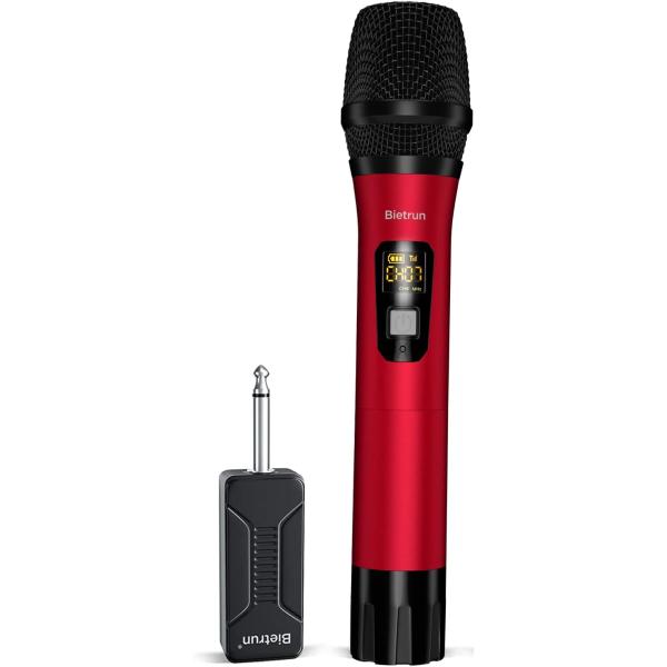 Bietrun Wireless Microphone Only for Mic Input， UHF Metal Dynamic Handheld Multipurpose Mic with Rechargeable Receiver (Work 4hs)， 160ft Range， for Karaoke Machine， Amplifier Speaker， Mixer， Church