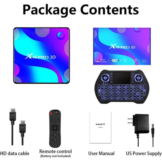 Android TV Box 11， RK3318 USB 3.0 Ultra HD 4K HDR 4GB RAM 64GB ROM 2.4G 5.8G Dual Band WiFi with BT 4.1 WiFi 100M Ethernet with Backlit Mini Keyboard Set Top TV Box