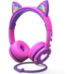 FosPower Kids Headphones with LED Cat Ears， 3.5mm On-Ear Wired Headset with Laced Cables for iPad/Smartphones/PC/Kindle/Tablet/Laptop/School (Max Volume 85dB) - Hot Pink/Purple