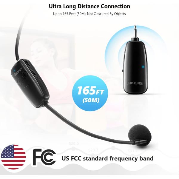 Bietrun UHF Wireless Microphone Headset， 165ft Range， Working Time 6H， 1/4''Plug， Wireless Headset Mic ＆Handheld Mic 2 in 1， for Karaoke Speaker， Amplifier， Mic Speakers， PA System， Teaching， Fitness