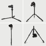GWNNSH Camera Lightweight Travel Tripod， 58” Detachable Monopod， Aluminum Ball Head Stand 3 X Control Knobs with Calibration， DSLR QR Plate， Level Indicator， Flip Lock Design. Dare to Compare