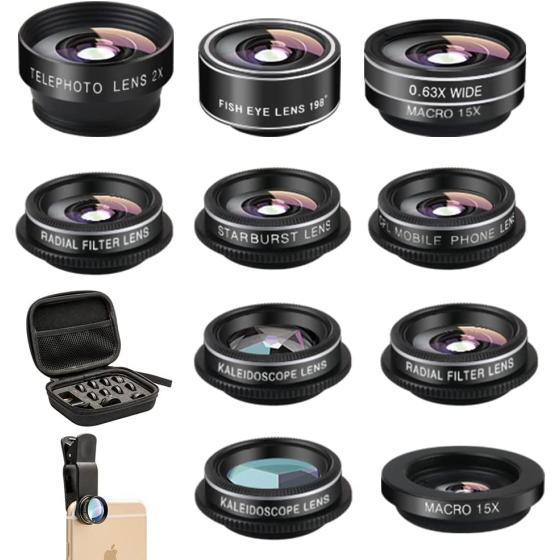 Mocalaca Phone Camera Lens (11 Lenses) Phone Lens Kit， Clip on Fisheye/Macro/Wide Angle Lens Attachment with Travel Case for iPhone 14 13 12 11 Xs X Pro Max Samsung Android Smartphone