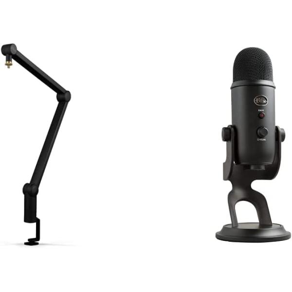 Blue Microphones Compass Premium Tube-Style Microphone Broadcast Boom Arm With Internal Springs， Desktop Clamp and Built-in Cable Management For Recording， Gaming， Streaming， Podcasting - Black
