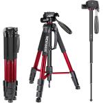 Neewer Portable 70 inches/177 centimeters Aluminum Alloy Camera Tripod Monopod with 3-Way Swivel Pan Head，Bag for DSLR Camera，DV Video Camcorder，Load up to 8.8 pounds/4 kilograms Red(SAB264)