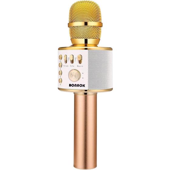 BONAOK Wireless Bluetooth Karaoke Microphone， 3-in-1 Portable Handheld Mic Speaker for All Smartphones，Gifts for Girls Kids Adults All Age Q37(Rose Gold)