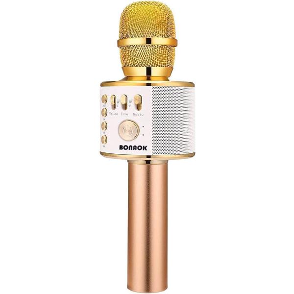 BONAOK Wireless Bluetooth Karaoke Microphone， 3-in-1 Portable Handheld Mic Speaker for All Smartphones，Gifts for Girls Kids Adults All Age Q37(Rose Gold)