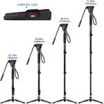Monopod， COMAN KX3232 73.2 inch Professional Monopod Tripod Lightweight Aluminum Telescopic Camera Monopod with feet and Pan Tilt Fluid Head for DSLR Video Cameras