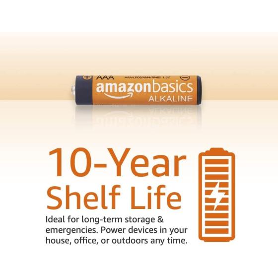 Amazon Basics 100 Pack AAA High-Performance Alkaline Batteries， 10-Year Shelf Life， Easy to Open Value Pack