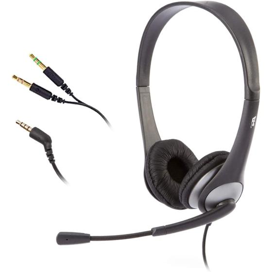 Cyber Acoustics Stereo Headset， 3.5mm stereo &amp; Y-adapter for separate Headphone &amp; Mic Connection， K12 School Classroom and Education (AC-204)
