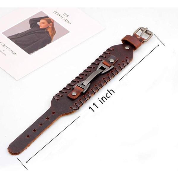 TURTLEDOVE Mens Leather Bracelet Cuff - Vintage Wristband with Wide Belt， Gifts for Brother， Dad， Boyfriend or Husband