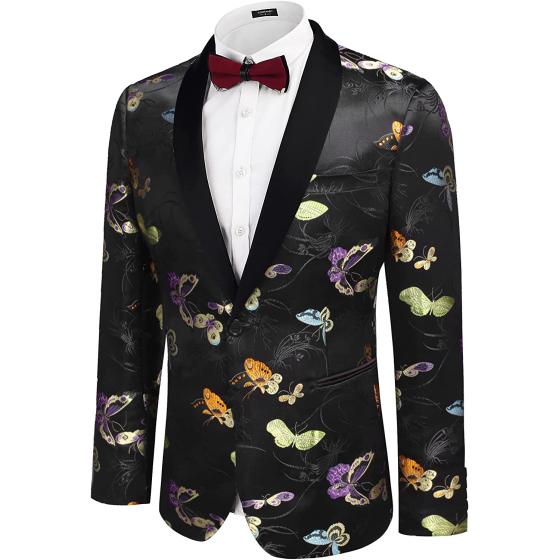 COOFANDY Men's Floral Dress Suit Luxury Embroidered Wedding Blazer Dinner Tuxedo Jacket for Party