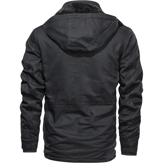 anzerll Men's Winter Military Thicken Cotton Jacket Fleece Lined Coat Casual Stand Collar Windbreaker With Removable Hood