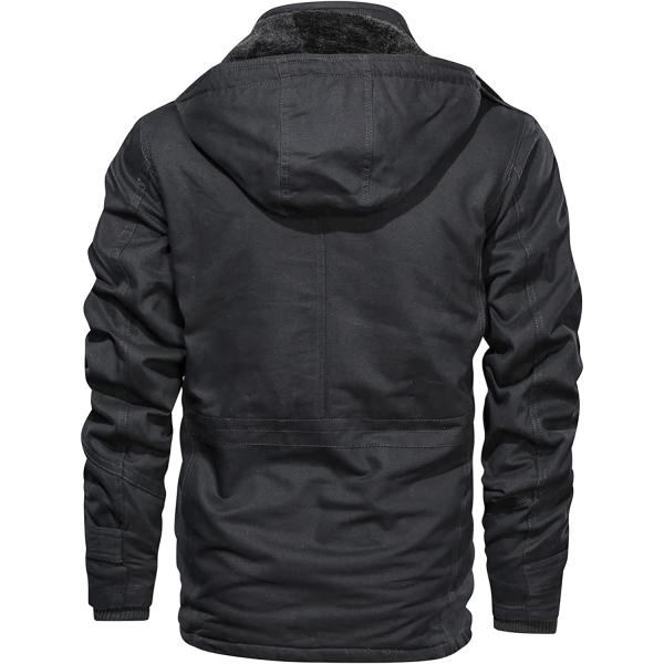 anzerll Men's Winter Military Thicken Cotton Jacket Fleece Lined Coat Casual Stand Collar Windbreaker With Removable Hood