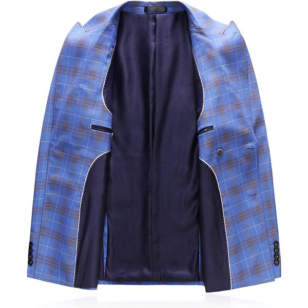 Mens Plaid 3 Piece Suits Slim Fit Double Breasted Plaid Suit Jacket Vest Pants Set Formal