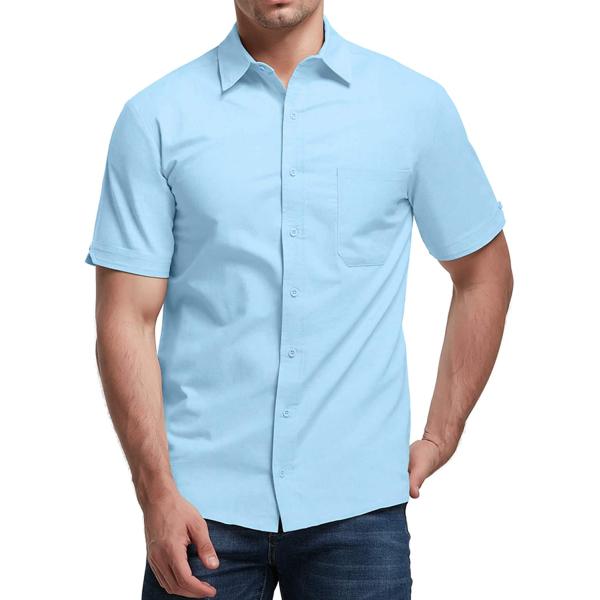 Aimeilgot Mens Long/Short Sleeve Shirts Linen Casual Button Down Tees Spread Collar Plain Shirts