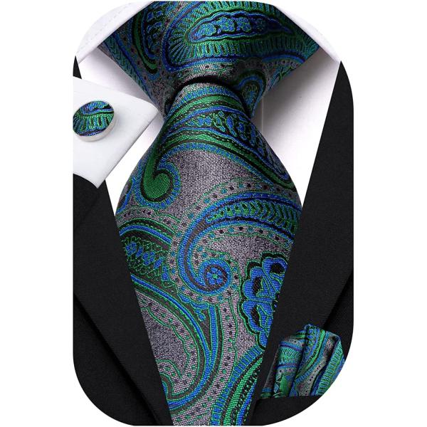 Dubulle Mens Tie Sets Woven Paisley Stripes Neckties Pocket Square Cufflinks Business Wedding