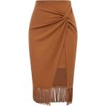 Kate Kasin Wear to Work Pencil Skirts for Women Boho Fringe Hem High Waisted Wrap Front Asymmetrical Bodycon Skirts