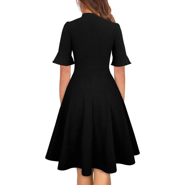Mokayee Womens Summer Bow Tie Neck Semi Formal Ruffle Sleeve Church Office Wedding Guest Work Dresses