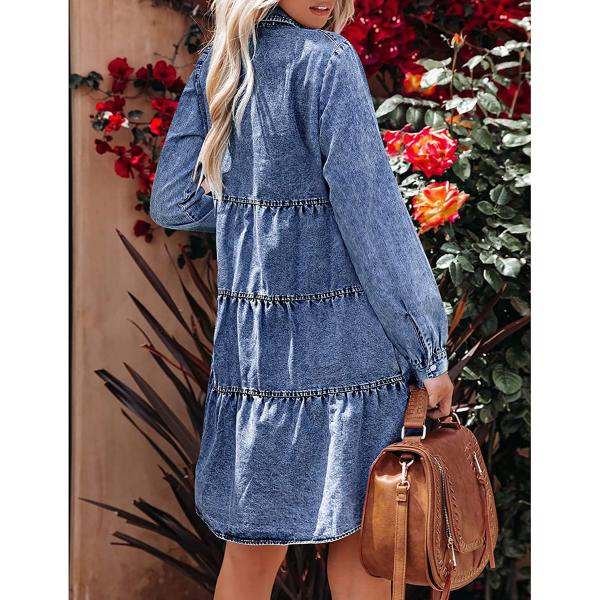 luvamia Denim Dress for Women Babydoll Flowy Cute Jean Shirt Dresses Long Sleeves