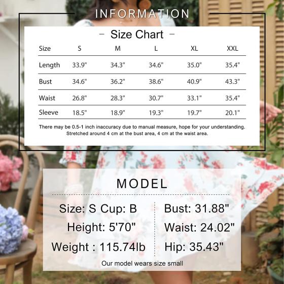 EXLURA Womens Floral Ruffle Summer Dress Sundress Tiered Square Neck Long Sleeve Off Shoulder Smocked Skater Mini Dress