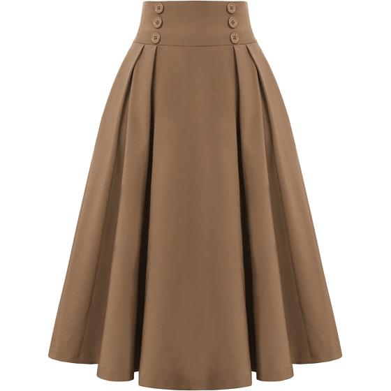 Belle Poque Women Plaid Skirt Vintage High Waist Pleated Skirt with Pockets BPA020