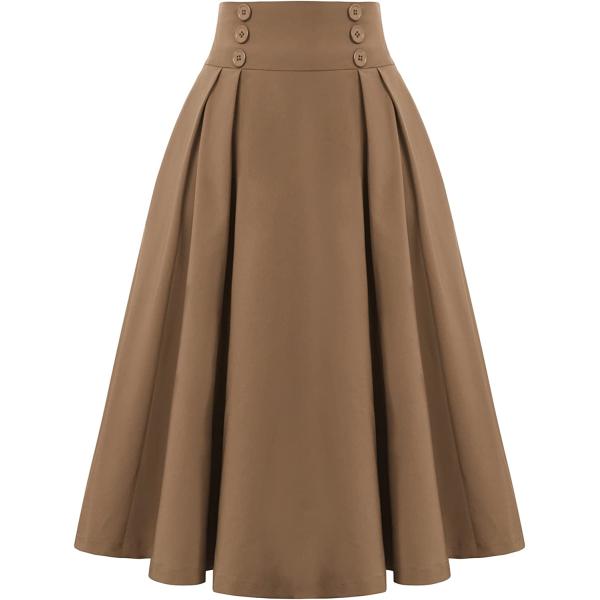 Belle Poque Women Plaid Skirt Vintage High Waist Pleated Skirt with Pockets BPA020