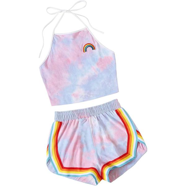 SweatyRocks Women's 2 Piece Set Halter Crop Top and Shorts Set
