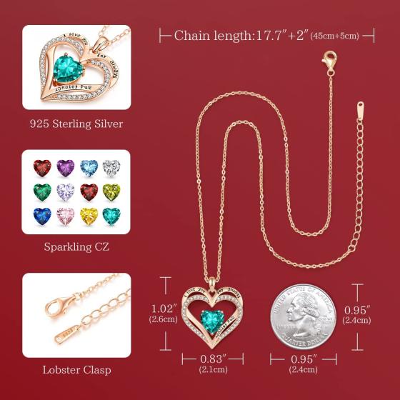 CDE Birthstone Necklaces for Women Girls， 925 Sterling Silver Forever Love Heart Pendant Necklace with Cubic Zirconia， Christmas Birthday Anniversary Valentine's Day Jewelry Gift for Wife Mother Girlfriend Daughter Her