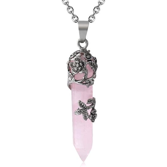 Crystal Necklaces for Men Women， Crystal Pendant Necklace with Adjustable Slivery Rope， Pointed Healing Crystal Necklace for Spiritual