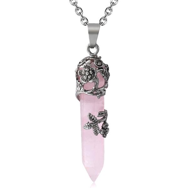Crystal Necklaces for Men Women， Crystal Pendant Necklace with Adjustable Slivery Rope， Pointed Healing Crystal Necklace for Spiritual