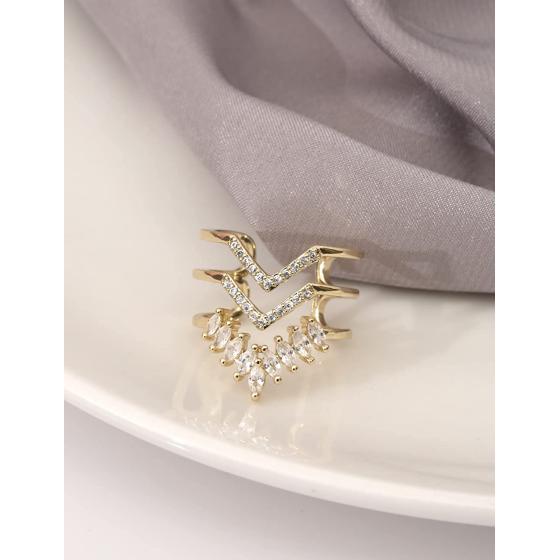 WeSparking Gold Rings for Women 14k Gold Plated Silver Dainty Adjustable Rings Evil Eye Snake Chevron Hug Knuckle Rings Band Simple Fake Diamond Finger Ring
