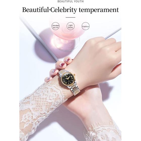 OLEVS Automatic Watches for Women Classic Diamond Ladies Self-Winding Wrist Watch Gold Stainless Steel Date Day Female Watch Gift