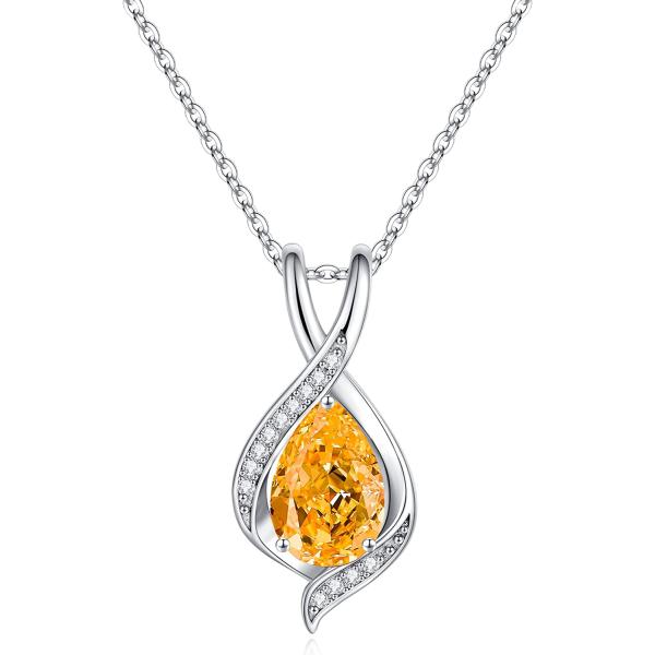 Birthstone Necklace for Women Mom， 18K White Gold Plated Solid S925 Sterling Silver Pear Cut Sparkle Birthstone Pendant Necklace Natural or Created Gemstone Necklace Birthstone Charms for Women Mom