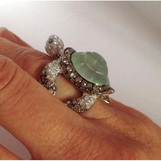 Awmnjtmgpw 925 Sterling Silver Ice Emerald Lovely Little Turtle Innovative Design Beach Wave Vacation Wave Ring Women's Precious Jewelry Size 5-11