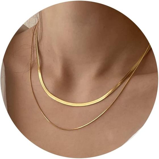 CHESKY 14K Gold/Silver Plated Snake Chain Necklace Herringbone Necklace Gold Choker Necklaces for Women Girl Gifts Jewelry 1.5/3/5MM(W) 14"/16"(L)