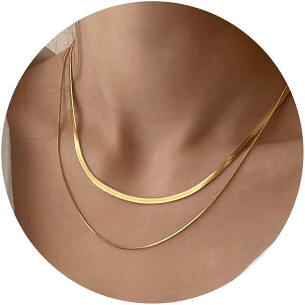 CHESKY 14K Gold/Silver Plated Snake Chain Necklace Herringbone Necklace Gold Choker Necklaces for Women Girl Gifts Jewelry 1.5/3/5MM(W) 14"/16"(L)