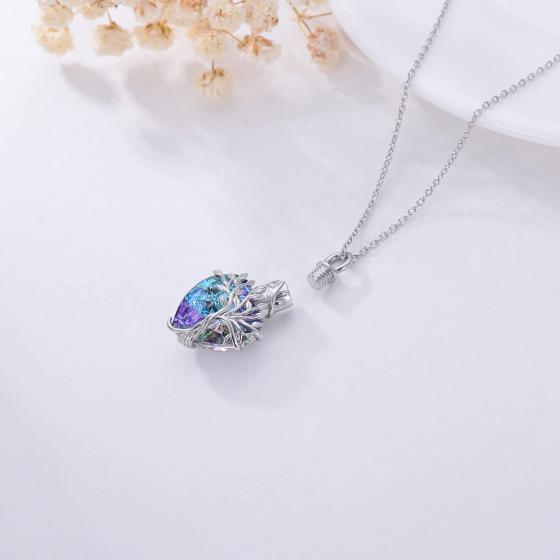 TOUPOP Heart Tree of Life Urn Necklace for Ashes Sterling Silver Cremation Jewelry with Crystal w/Funnel Filler Memorial Jewelry Gifts for Women Girls