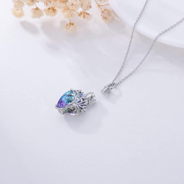 TOUPOP Heart Tree of Life Urn Necklace for Ashes Sterling Silver Cremation Jewelry with Crystal w/Funnel Filler Memorial Jewelry Gifts for Women Girls