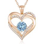 LOUISA SECRET Love Heart Birthstone Necklaces for Women 925 Sterling Silver Rose Gold Pendant Forever Diamond Jewelry Valentine's Day Christmas Anniversary Birthday Gifts for Wife Girlfriend Mother